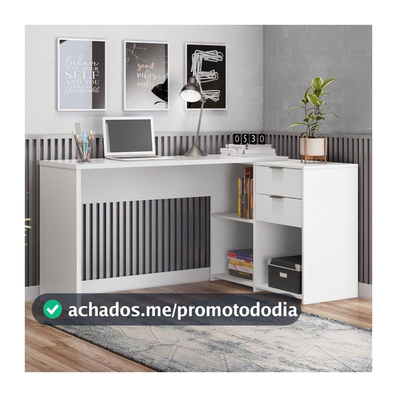 Escrivaninha Mesa Escritório em L Office Nt 2060 2 Gavetas 3 Nichos 148,6cm Branco New