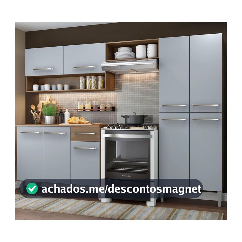 Armário de Cozinha Completa com Armário e Balcão 229cm Emilly Madesa