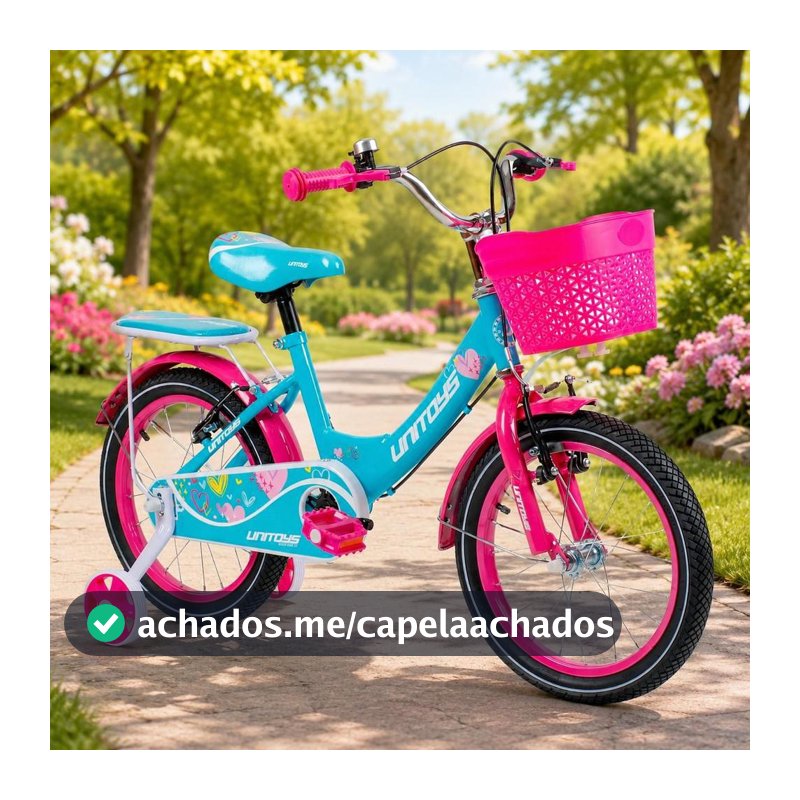 Bicicleta infantil Menina Aro 16 Rosa Retrô Com Cesto Refletor e Rodinhas De Apoio