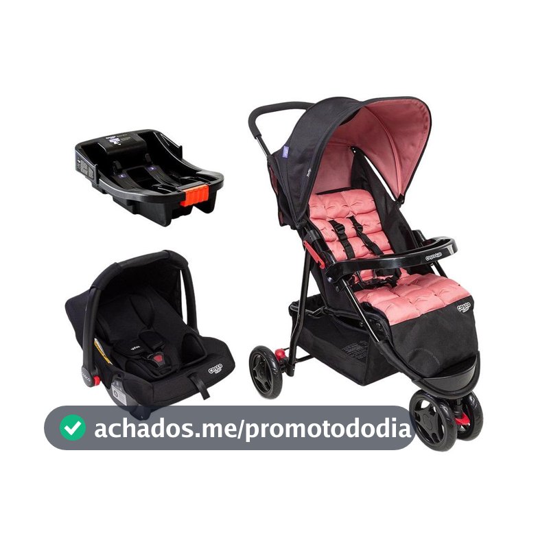 Carrinho de Bebê com Bebê Conforto e Base 3 em 1 Cosco Kids Toffy Trio 3 Rodas até 15kg - Carrinho com Bebê Conforto