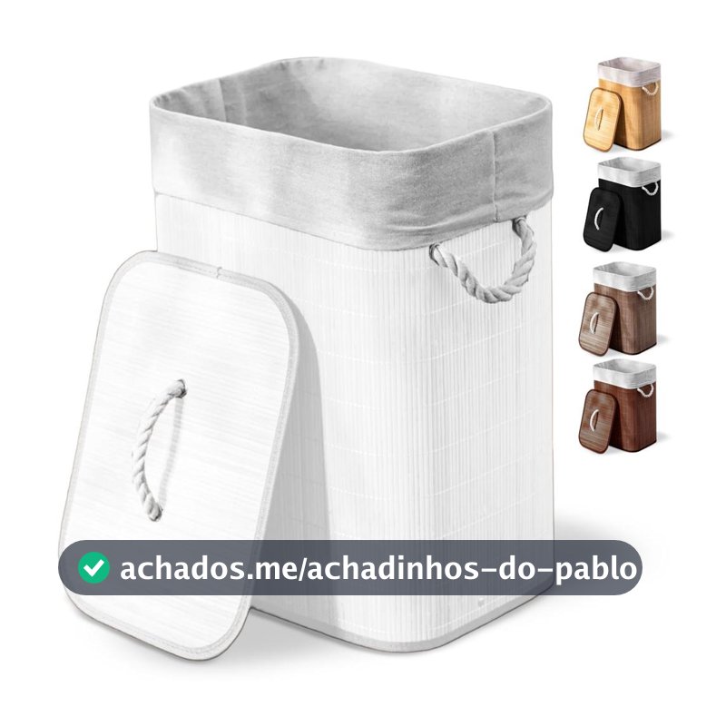 Cesto de roupa suja de bambu com tampa e alças 50 litros organizador lavanderia brinquedos - KONTUZ HOME - Cesto de Roupa