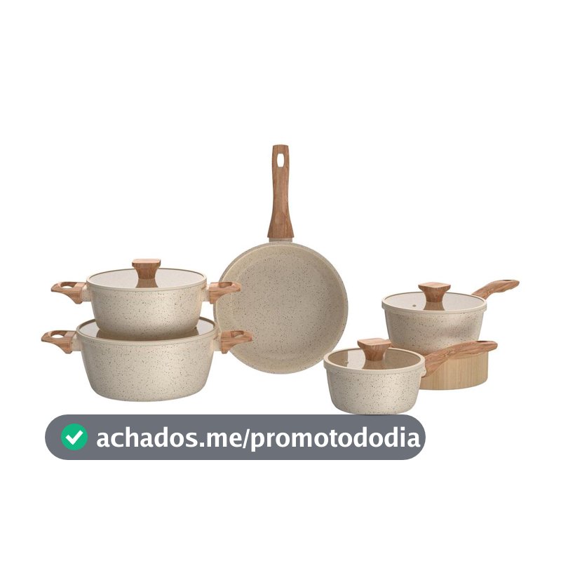 Jogo de Panelas Brinox Revestimento Cerâmico de Alumínio Creme Indução 5 Peças Stone