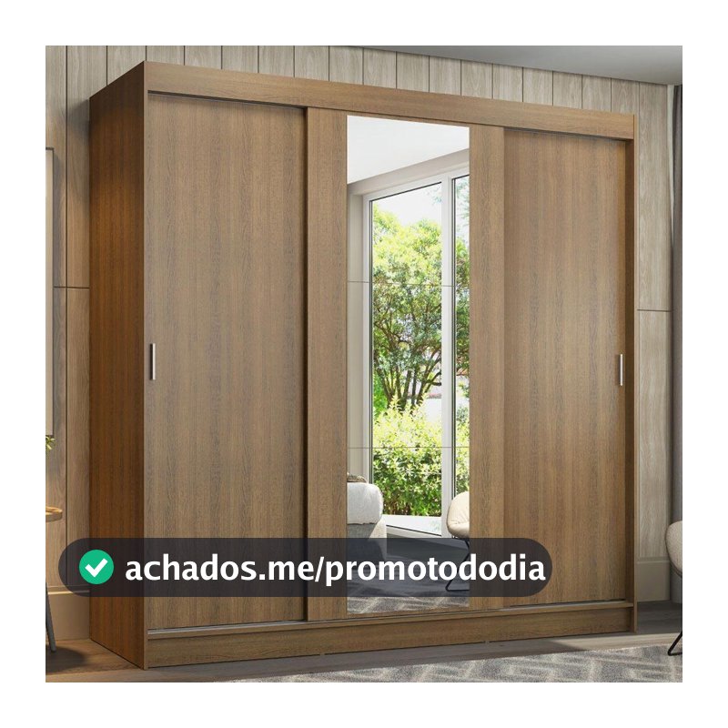Guarda-Roupa Casal Madesa Reno 3 Portas de Correr com Espelho