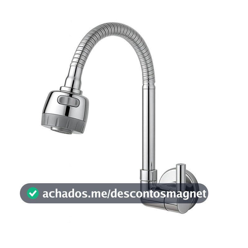 Torneira Gourmet Flexível Cromada com Alavanca e Bica Articulada para Cozinha