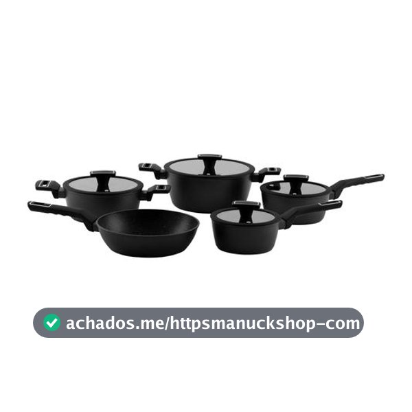 Jogo de Panelas Brinox Revestimento Cerâmico Preto 5 Peças Carbon Ceramic Life