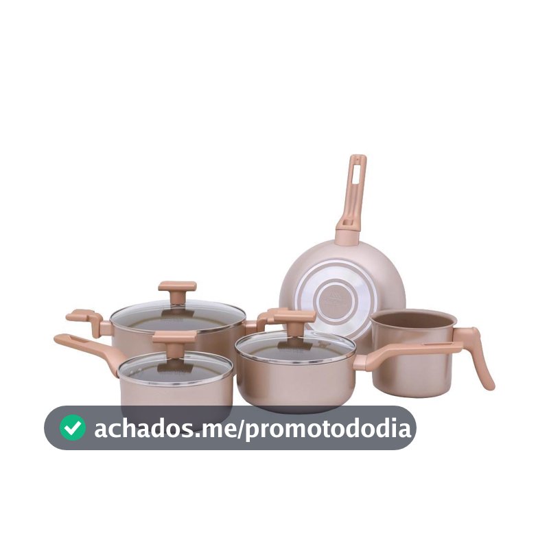 Conjunto 5 Panelas Sartin Cook Champanhe Cerâmica Antiaderente 8118