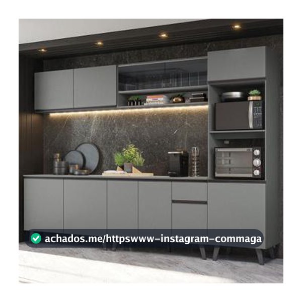 Armário de Cozinha Completa 300cm Cinza Nice Madesa 01