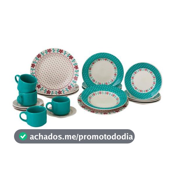 Aparelho de Jantar e Chá 20 Peças Biona de Cerâmica Redondo Branco e Azul Claro Donna Oxford - Aparelho de Jantar