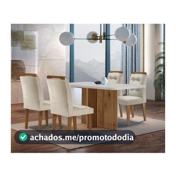 Sala de Jantar Mesa Olímpia 120CM MDF Canto Copo com 4 Cadeiras Carol Moderna - Conjunto Sala de Jantar