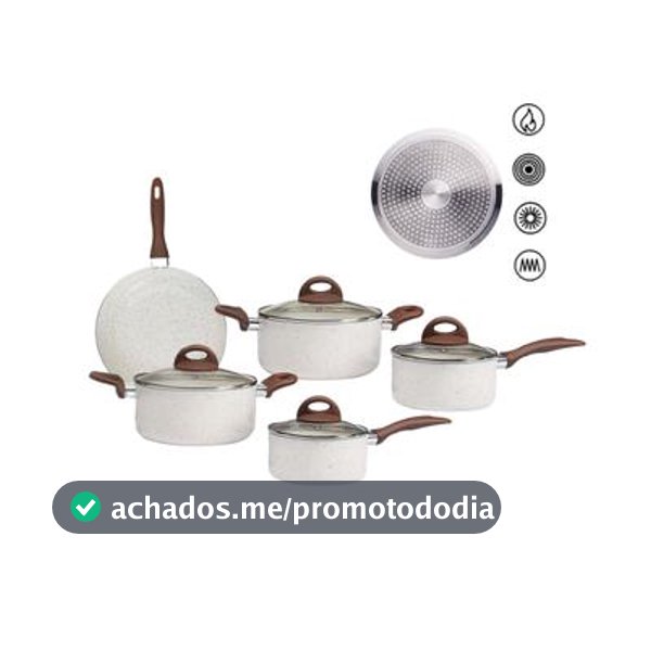 Jogo de Panelas Brinox Antiaderente Ceramic Life 5 Peças Granada com Indução Vanilla - Jogo de Panelas - Magazine Eieutil