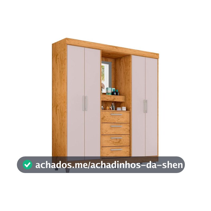 Guarda-roupa com Espelho 4 Portas 4 Gavetas Araplac Pequim