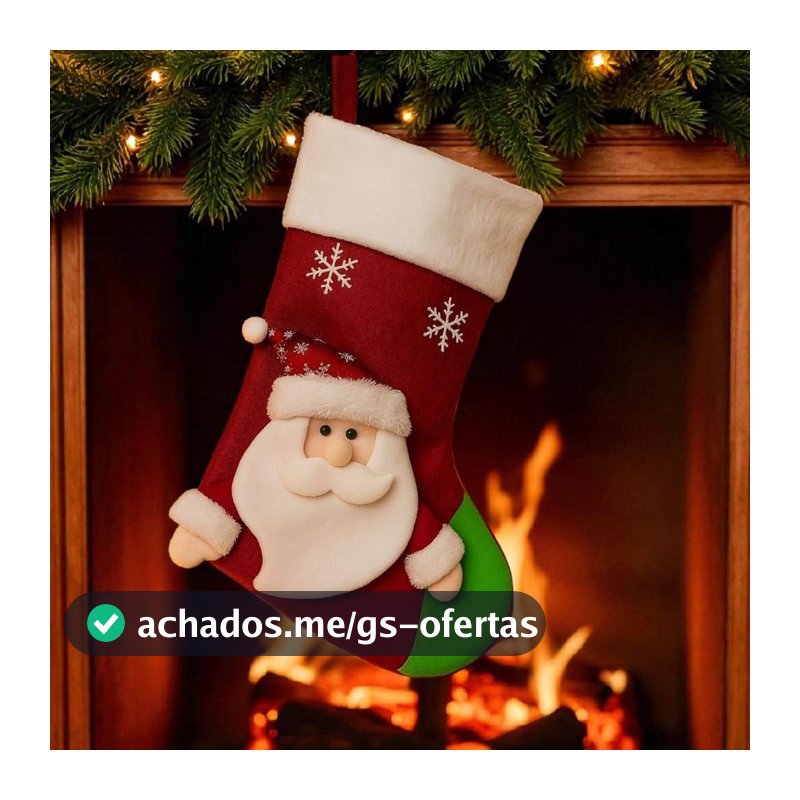 Bota Meia de Natal Enfeite Natalino de Tecido 45CM x 30CM