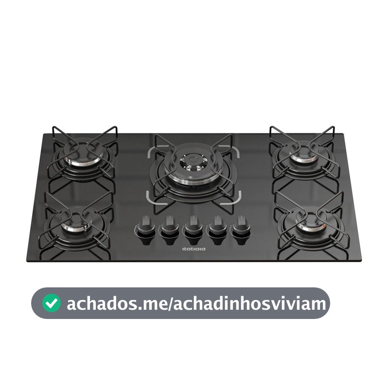 Cooktop 5 Bocas a Gás GLP Itatiaia Tripla Chama Preto Essencial