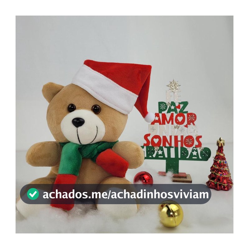 Urso noel de pelúcia com gorro de natal 17cm enfeite decoração natalina