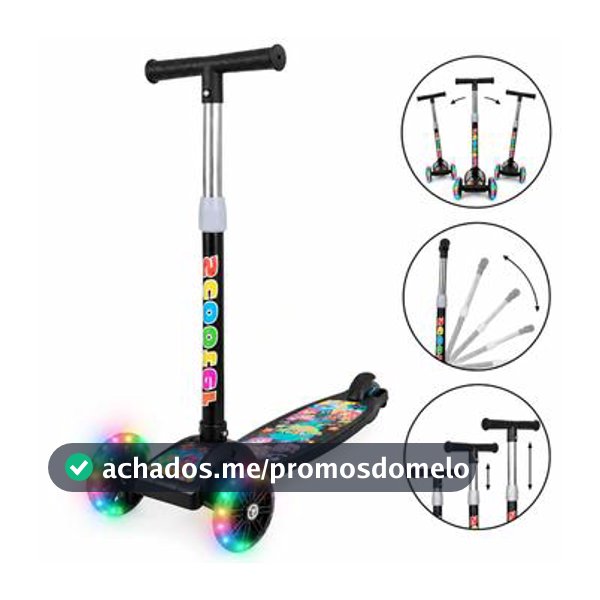 Patinete infantil 3 rodas com luzes led dobrável e ajustável menino menina - ATENTU - Patinete Infantil 3 Rodas