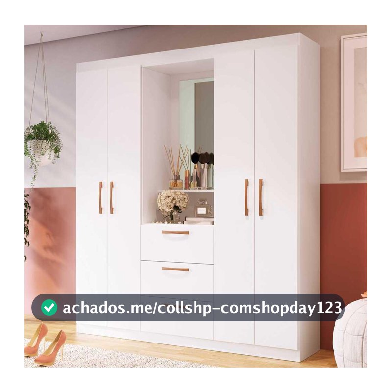 Guarda-Roupa com Espelho 4 Portas 3 Gavetas Siena Multimóveis CR4151 Branco