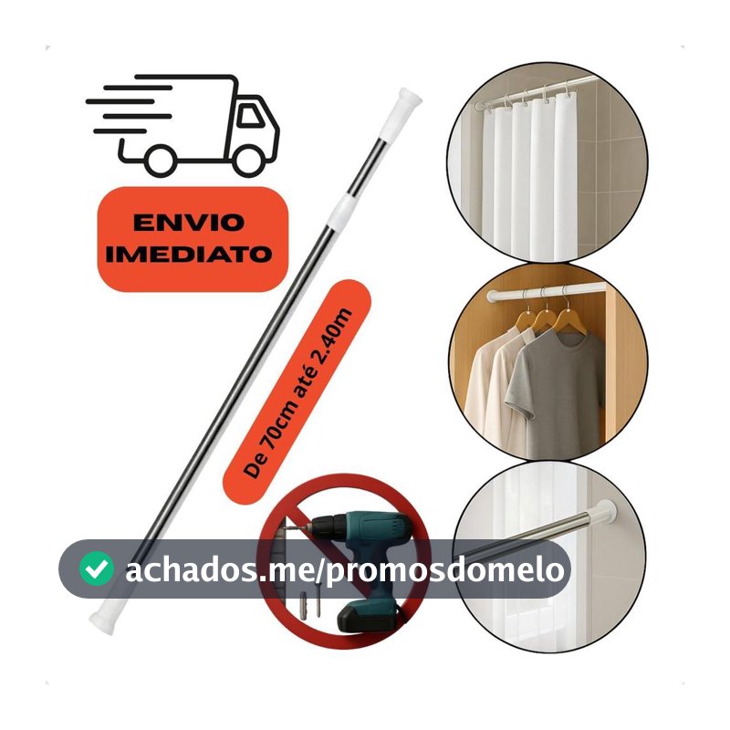 Barra extendora Tubo Extensor Suporte Cortina Banheiro Box De 70cm A 1,20m