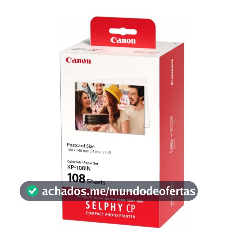 Conjunto de Papel e Tinta Colorida KP 108IN para Impressora Canon Selphy