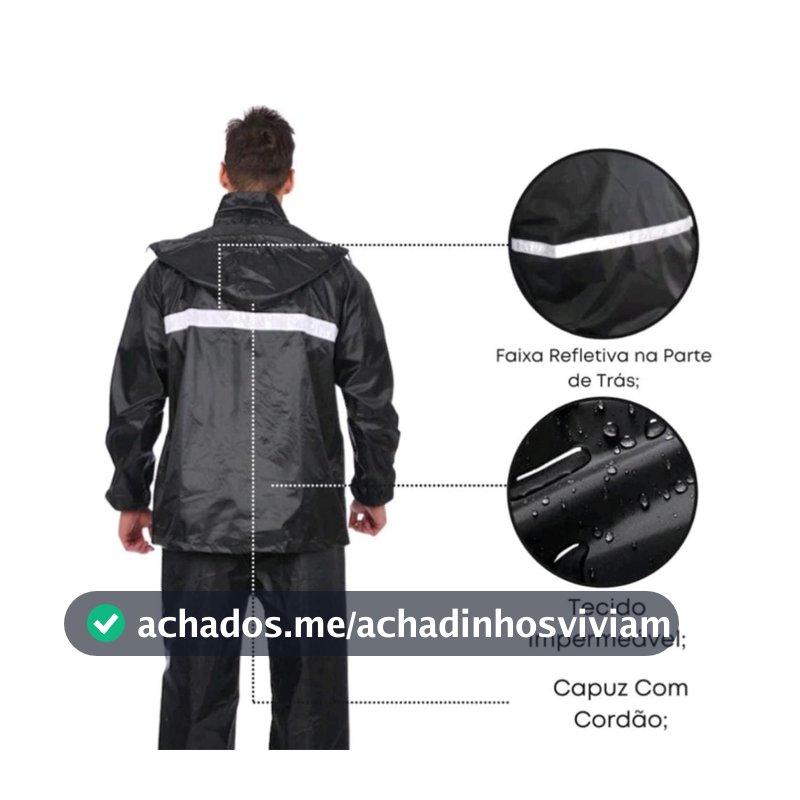 Conjunto Capa Chuva Moto Emborrachada Impermeável Motoboy Refletivo Bolsa Segurança