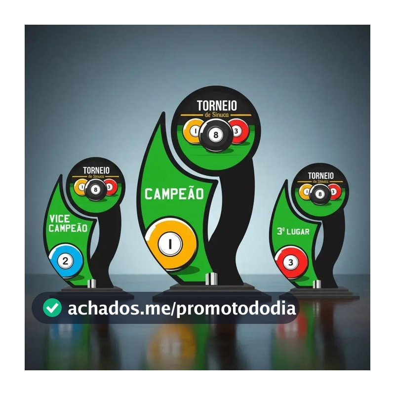 Kit Troféu Sinuca Mdf 20cm Com 3 Peças Premiação Completa