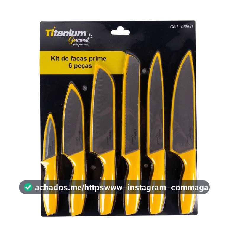Jogo de Facas de Cozinha Profissional 6 Peças Titanium Gourmet em Aço Inox Antiaderente