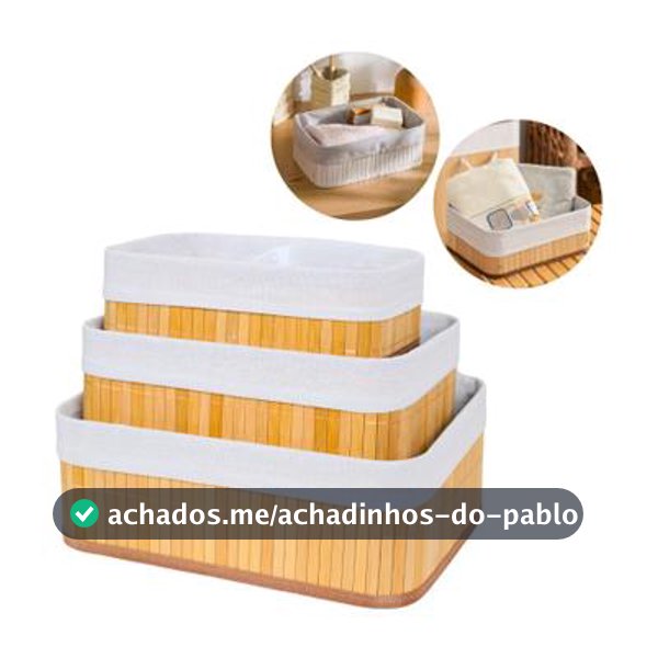 Kit 3 Cestos Organizadores de Bambu Multiuso com Forro - KONTUZ - Caixas e Cestos