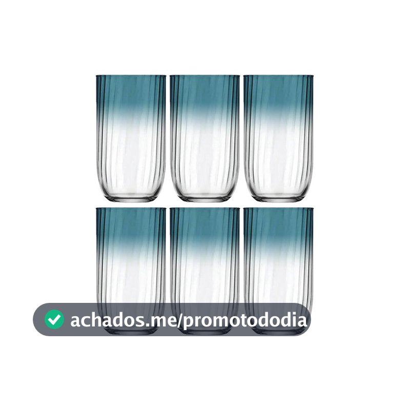 Jogo de Copos de Vidro Fiore Transparente 400ml 6 Peças Nadir Fiore