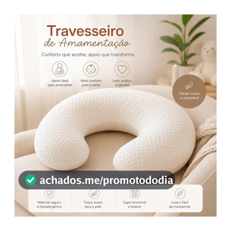 Almofada Apoio Amamentação Encaixe Perfeito Bebe Recem Nascido Mamadeira Descanso Braço Mae e Pai