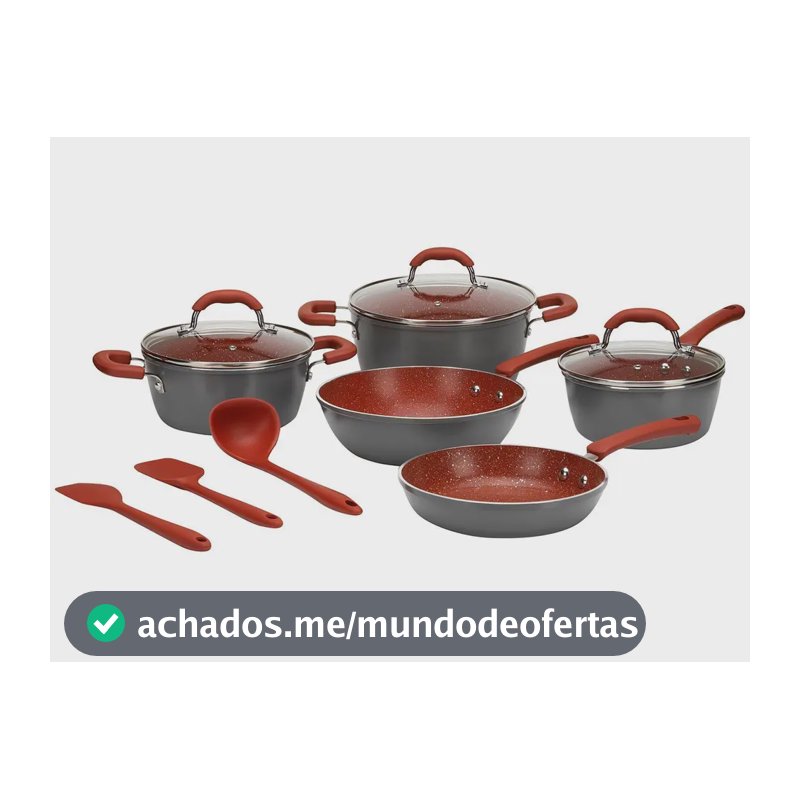 Jogo de Panelas Brinox Revestimento Cerâmico de Alumínio Vermelho e Cinza 8 Peças Ceramic Life Select