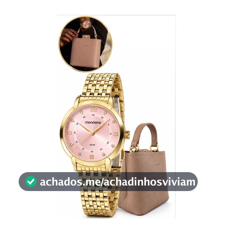 Relogio Feminino Mondaine Dourado Bolsa Feminina Prova Dágua 50M Original