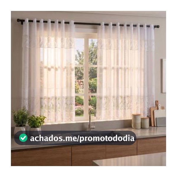 Cortina de Cozinha Renda Tulipa 1,20x2,20m com Bando Acoplado - Duas Folhas