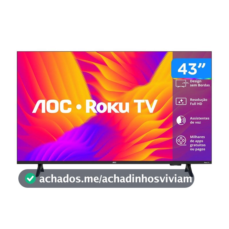Smart TV 43" AOC Full HD DLED 43S5155/78G Roku TV 2025