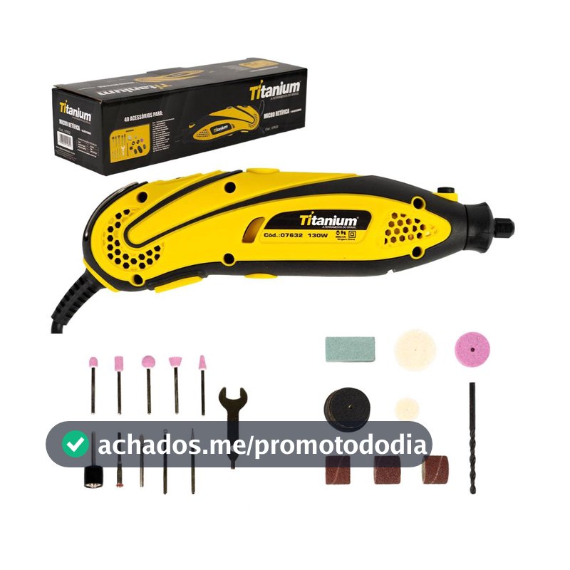 Micro Retífica 130W 127V Titanium Platina com 40 Acessórios para Corte, Lixamento e Polimento