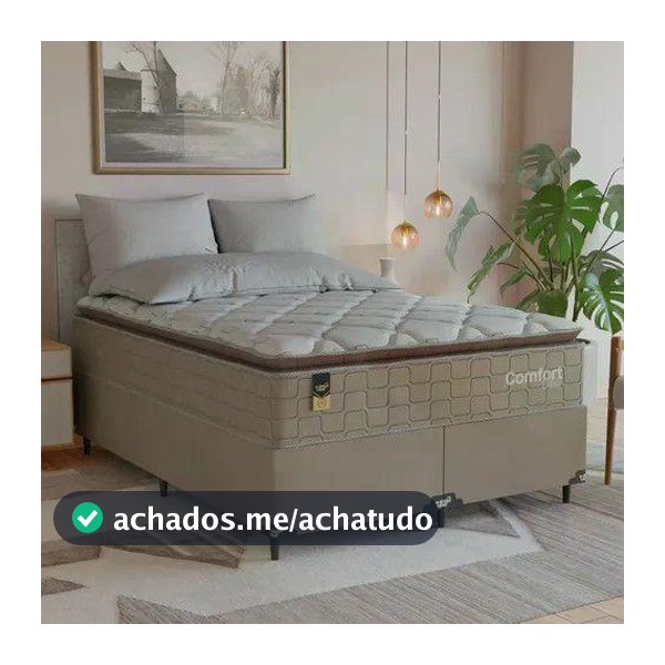 Cama Box Casal Bipartido + Colchão Comfort Class Pillow Top Bege/suede Bege