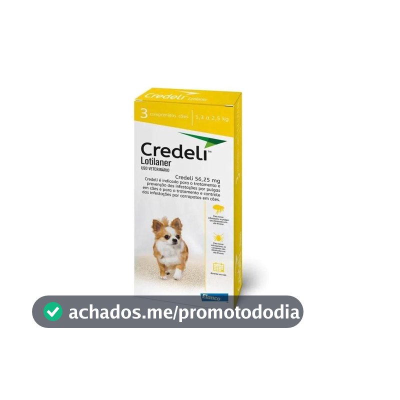 Antipulgas e Carrapatos Credeli 56,25mg para Cães de 1,3kg a 2,5kg 3 Comprimidos
