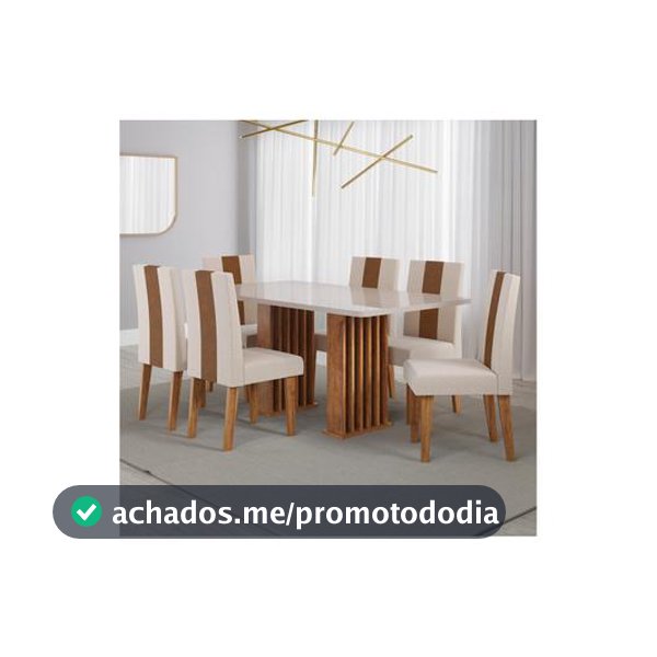 Mesa de Jantar 6 Cadeiras 6 Lugares Retangular Mel Bronze e Off White Viero Móveis Vigo