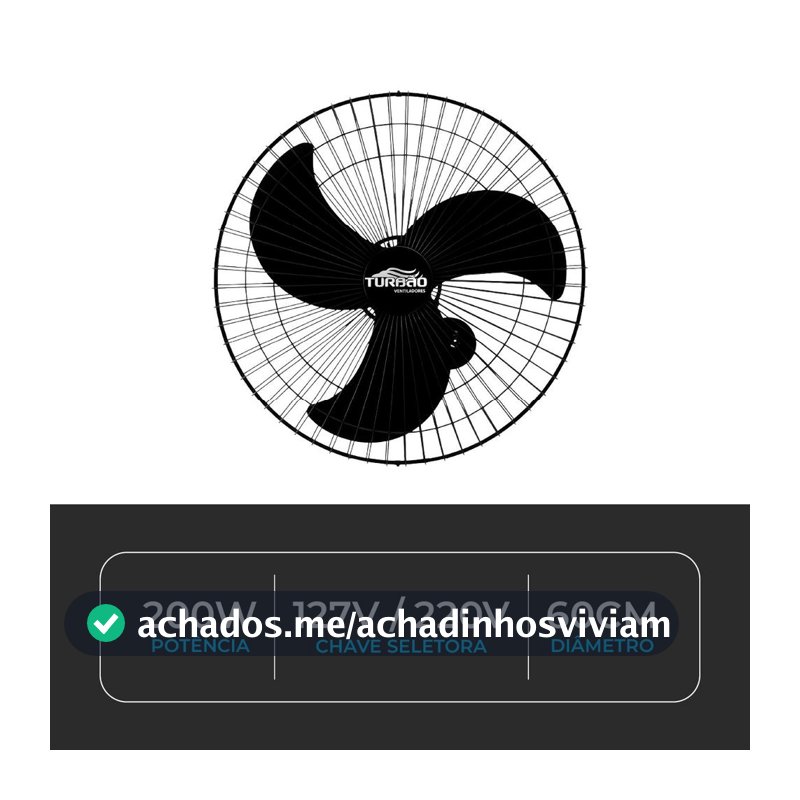 Ventilador de Parede 60cm Turbão Bivolt Oscilante 200W Alta Potência