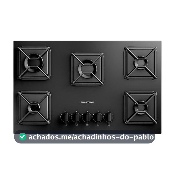 Cooktop 5 Bocas a Gás GLP Brastemp Mesa de Vidro Chama Simmer Preto Acendimento Automático BDD75BE