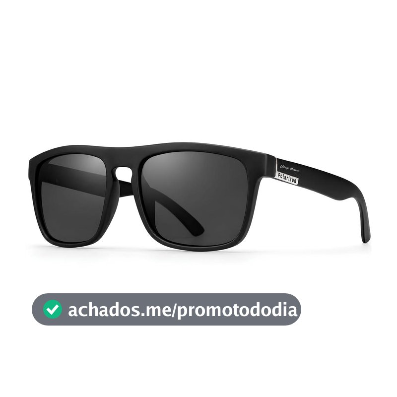 Óculos de Sol Masculino Com Proteção UV400 Polarizado Visão Nítida Confortável Preto Fosco Formato Quadrado Casual Esporte Village Heaven 1034