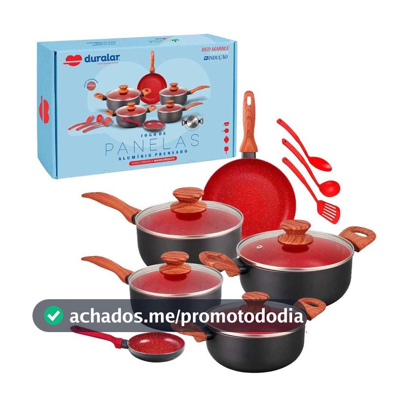 Jogo De Panela Alumínio C/Revestimento Nanoceramica Duralar 9 Peças Indução
