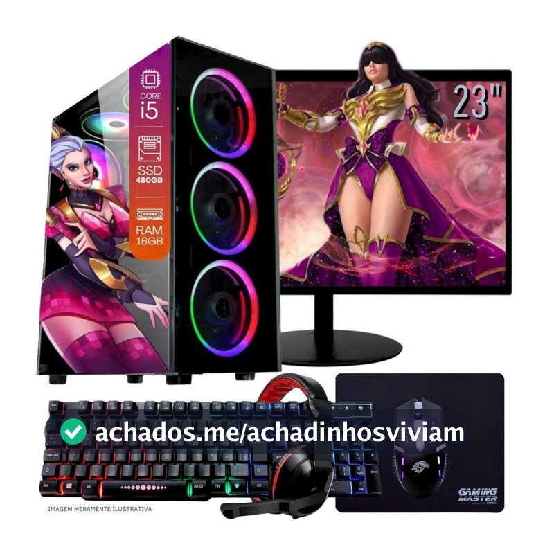 Computador PC Gamer Completo TOB Intel Core i5 SSD 480GB 16GB Teclado Mouse Mouse Pad e Headset Gamer Monitor 23 Windows 11 Pro Trial