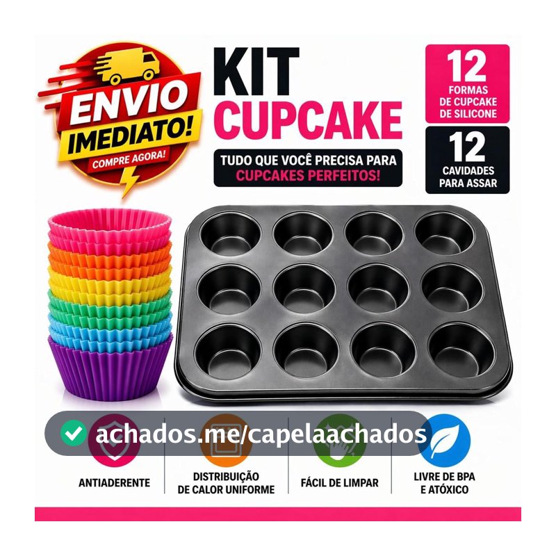 Forma de Cupcake 12 Cavidades Antiaderente, 12 Forminhas de Silicone Reutilizáveis, Silicone Premium - Gapa - Formas e Assadeiras - Magazine Vistore