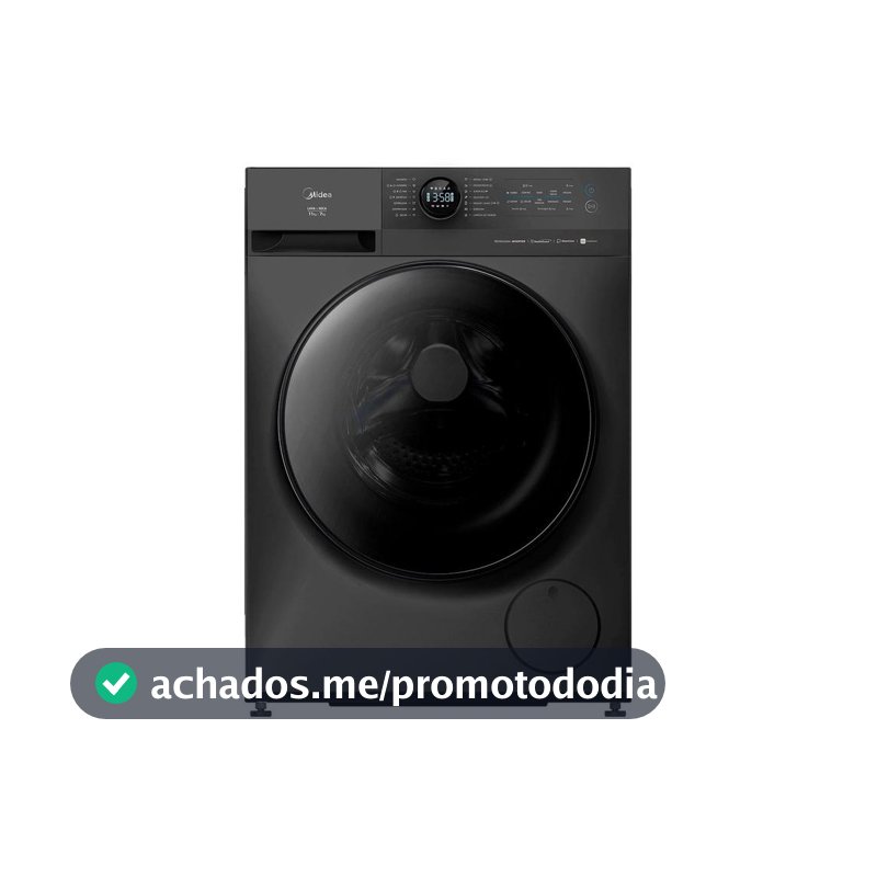 Lava e Seca Midea Slim 11kg HealthGuard Smart Inverter Água Fria e Quente Titanium MF201D110WBGK02