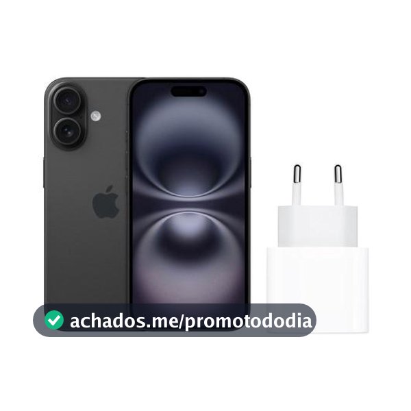 Smartphone Apple iPhone 16 128GB Preto - 5G + Carregador Apple USB-C 20W Original - iPhone 16 - Magazine Cyberconect