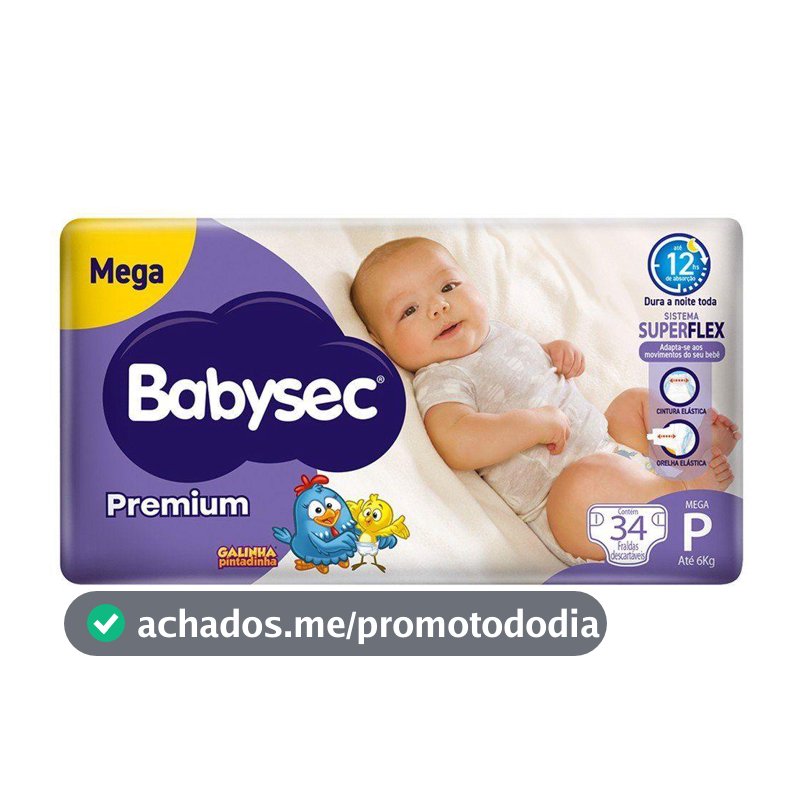 Fralda Babysec Galinha Pintadinha Premium - Tam. P até 6kg 34 Unidades - Fralda Descartável