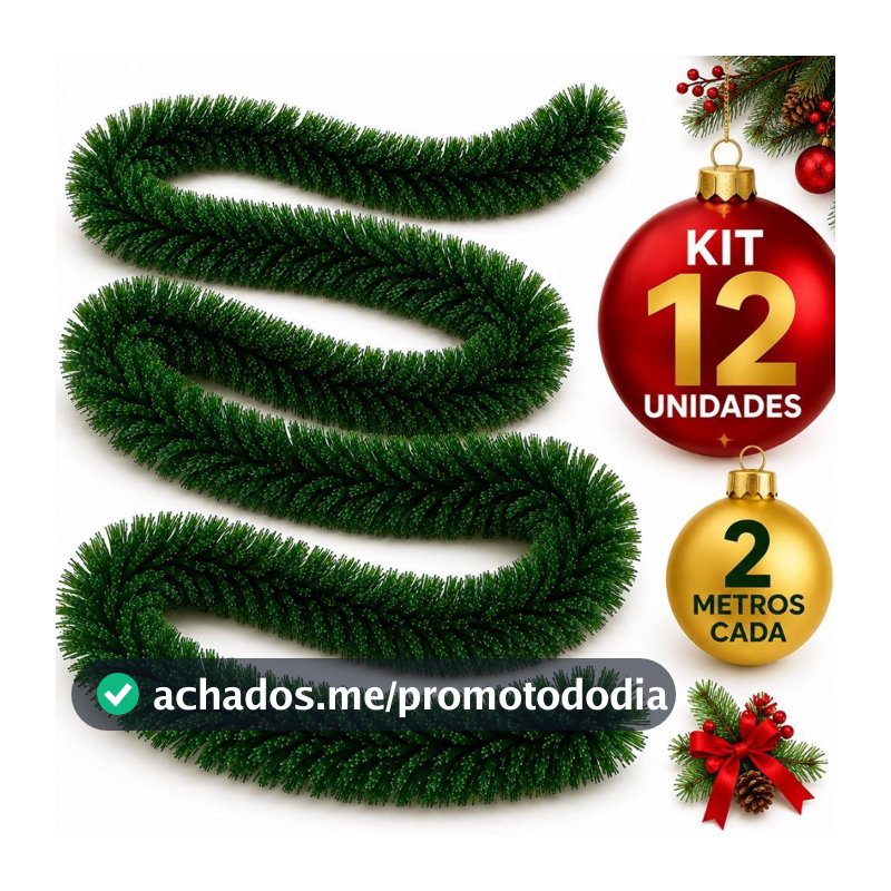 Kit 12 Festão Verde Com 2 Metros Cada Enfeite De Natal Decoração Natalina Guirlanda Corda Fitilho Fita Ornamento Natal