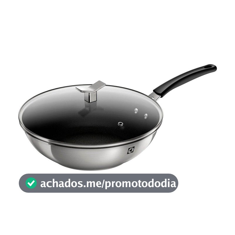 Panela Wok Electrolux Inox com Tampa Antiaderente Design Preta 28cm - Frigideira