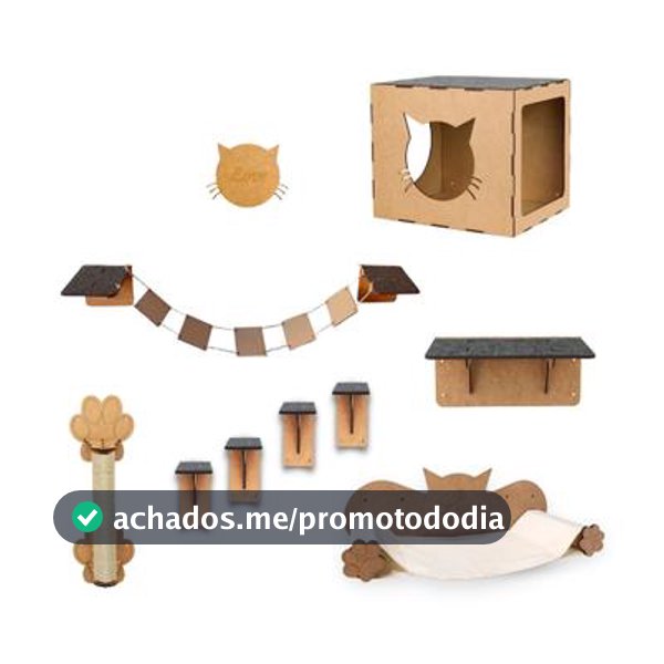 Playground Para Gatos 9 Peças Brinquedo de Gato com Arranhador Nicho Ponte Degrau Rede em Mdf
