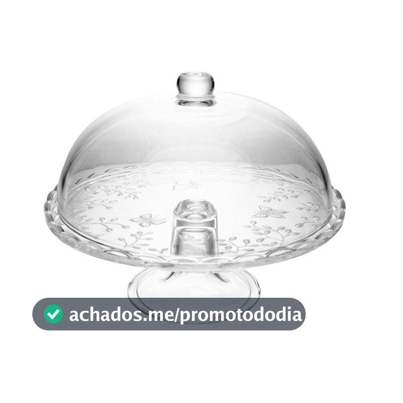 Prato para Bolo com Pé e Tampa New Butterfly 30cm Cristal Ecológico Lyor Tortas Sobremesas Elegante