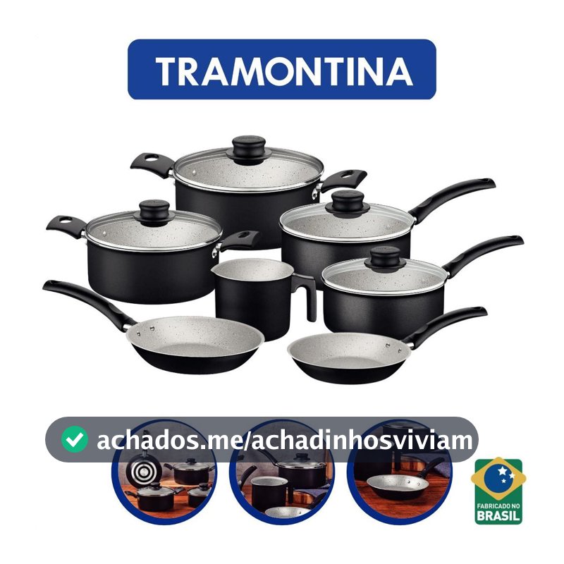 Jogo Conjunto de Panela Tramontina Antiaderentes 7 peças com Frigideira Alumínio